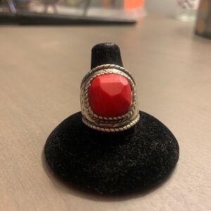 Silpada .925 Sterling Silver and Coral Samba Statement Ring Size 8.25